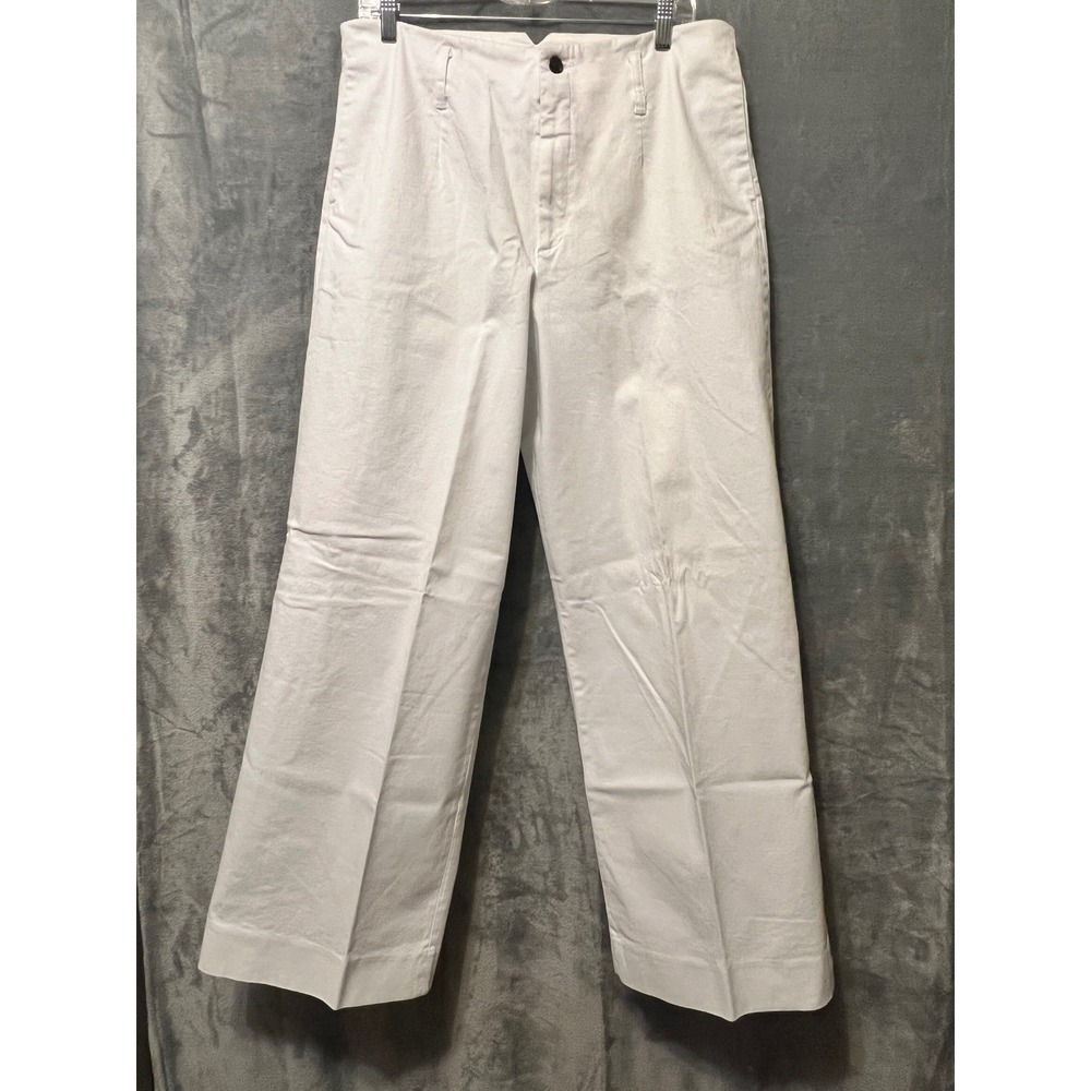 J Peterman White Wide Leg Pants Womens 14 Cotton Stretch High Rise Trouser 34